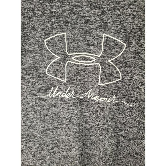 Under Armour Heathered Black Gray Logo Graphic Short Sleeve Heatgear Top Size L - Picture 2 of 5